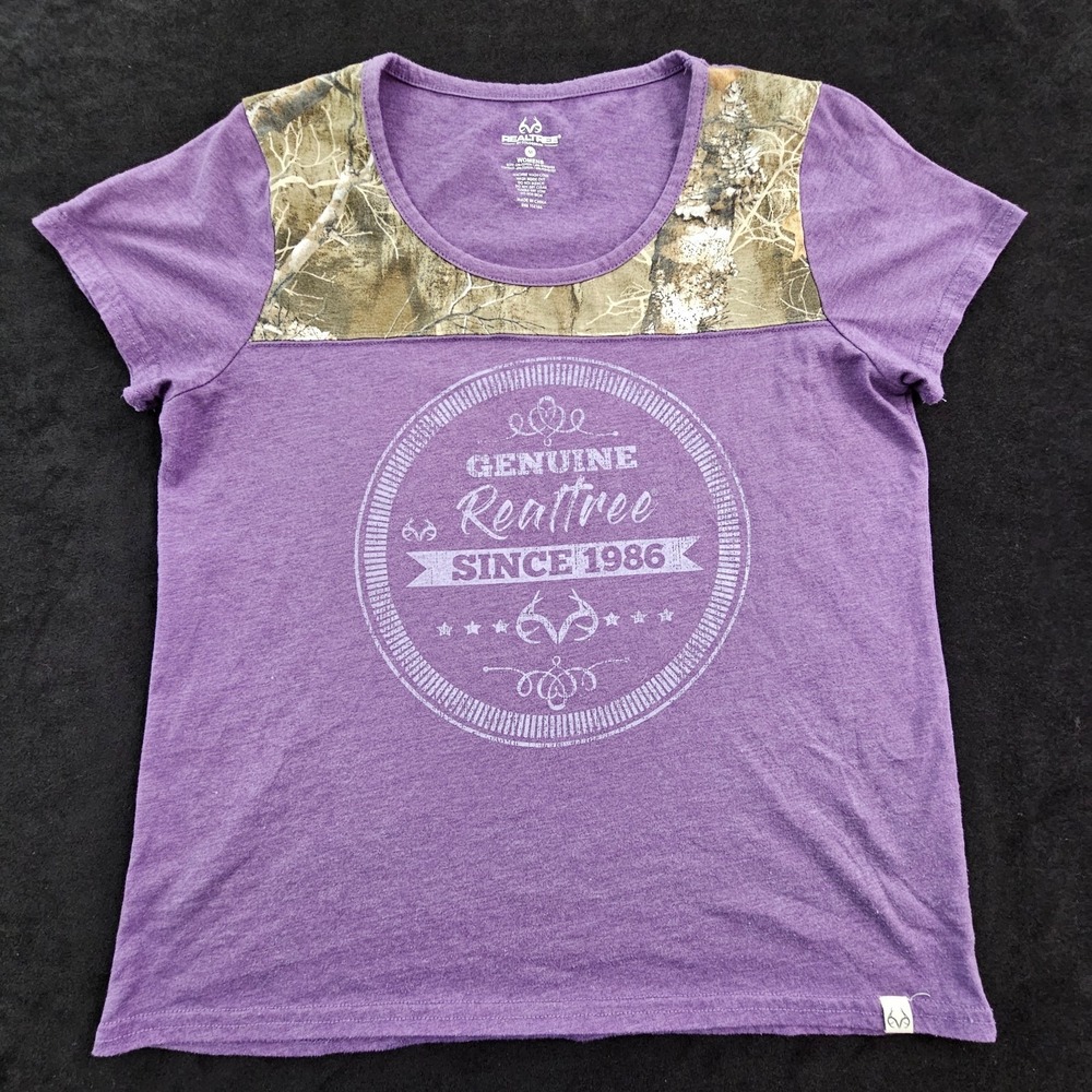 Genuine Realtree Purple Colorblock Short Sleeve Cotton Blend T-Shirt Women's‎ M